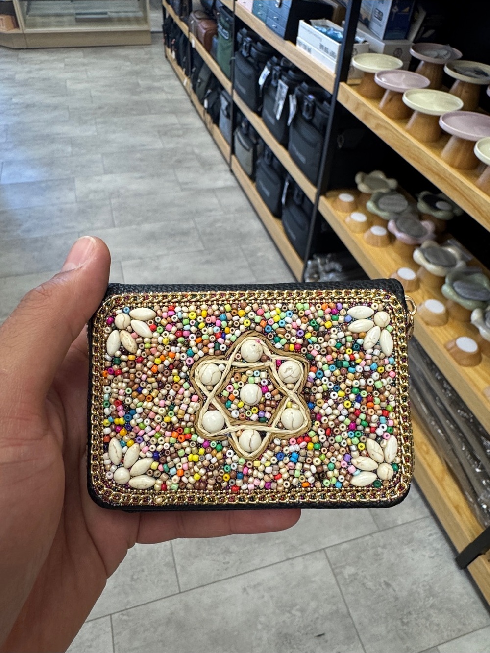 Beaded Multicolor Wallet with Ivory Accent - Unbranded